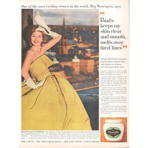 1961 Pond's Cold Cream Moisturizer Vintage Print Ad Stockholm Meg Westergren Art